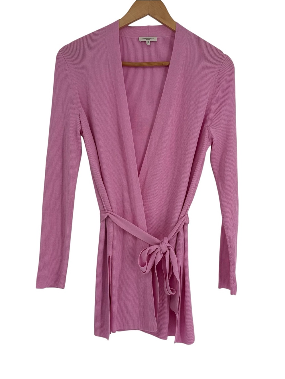 Lafayette 148 pink wrap Belted cardigan sweater Size S Rib Knit Long Sleeves